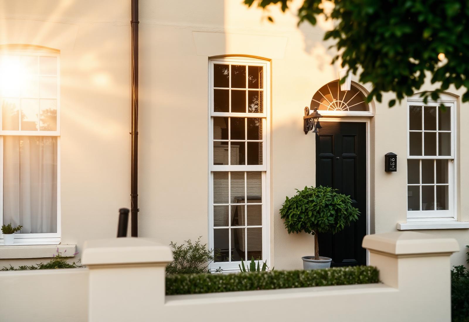 A restored UK home in warm evening light